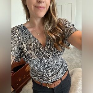 New York & co snake skin low cut v neck top